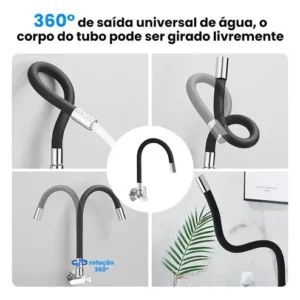 Torneira De Cozinha Gourmet Parede Flexível Preta 1/4 Volta - Imagem 4