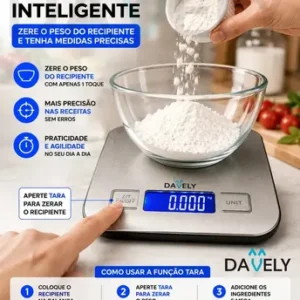 Balança Digital Cozinha eletrônica Touch 10kg Inox Display Led LCD culinária Fitness pesagem alimentos para dieta portátil alimentar Foods Comida Profissional Domestico Confeitaria Nutricional Davely. - Imagem 5