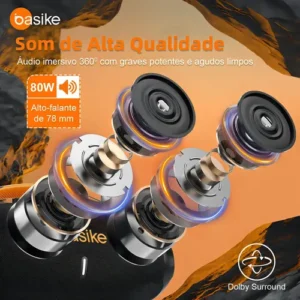 Caixa De Som Basike Ba-RAD207 80W Rádio FM Bluetooth 5.3 TWS RGB Bass Boost 9000mAh - Imagem 4