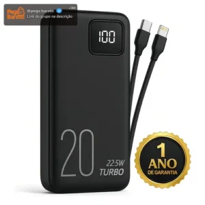 Carregador Portátil Power Bank Turbo 20000mah 22.5w universal para iphone samsung motorola xiaomi Com Display Digital DTimp - Imagem 1
