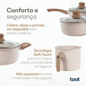 Jogo De Panelas Cerâmico Triplo Indução Tuut Ecoglid 5 Peças Cor Baunilha - Imagem 3