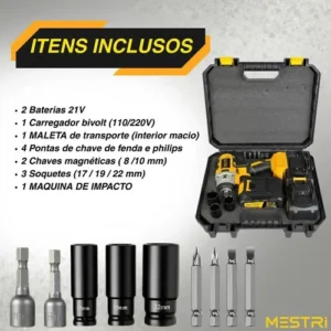 Chave De Impacto a Bateria Profissional Recarregável 4ah Brushless Parafusadeira Furadeira Alta Potência Sem Escova 2 Baterias MESTRI - Imagem 3