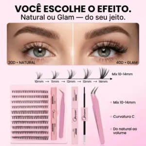 Kit Extensão de Cílios Tufos Mix 30D e 40D com Cola e Pinça para Maquiagem - Imagem 4
