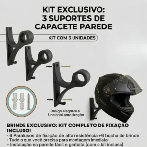 Kit 3 Suportes Capacete Parede Com Gancho Chaves + Parafusos - Imagem 3