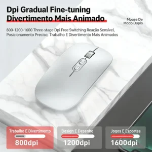 Mouse Sem Fio 2.4g Recarregável Usb Dpi Ajustável 800-1600 - Imagem 5