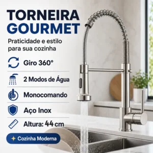 Kit Cuba Pia Torneira Gourmet Aço Inox 304 Escovada Bancada - Imagem 3