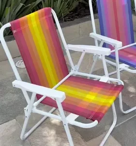 Cadeira De Praia Dobrável Aço Azul Com Braço Leve Resistente Piscina Camping Churrasco Pescaria Gostei - Imagem 2