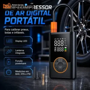 Compressor Portátil Car Air Pump Digital Com Visor Para Carro Moto Bike Calibrador De Pneu Multifuncional - Imagem 1