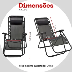 Kit Camping 2 Cadeiras Espreguiçadeira Reclinável + Mesinha - Imagem 5