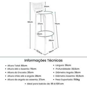 Cadeiras Para Bancada Alta Americano Bistrô Bar 2u Exclusiva - Imagem 3