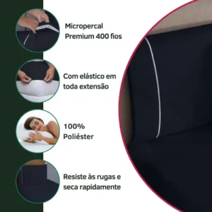 Kit Jogo De Cama Solteiro Padrão 2 Peças Percal Premium 400 Fios Fronha Ponto Palito Super Macio Confortável Cor Preto - Imagem 5