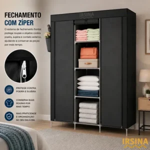 Guarda Roupa Dobrável Organizador Colmeia Preto 8 Prateleiras IRSINA - Imagem 8