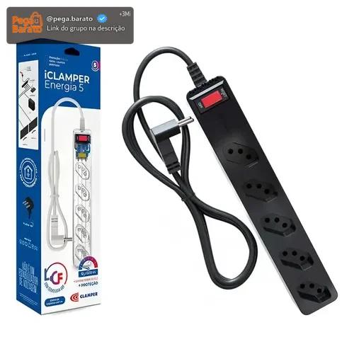 Filtro Clamper 5 Tomadas Pc Gamer - 1270 / 2200w Bivolt Cor Preto +