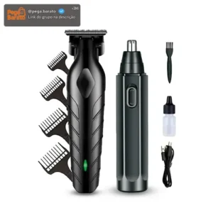 Máquina De Corte Acabamento Profissional Com Aparador De Nariz Cabelo Pelo Barbear Maquininha Detalhes Sem Fio Preto Catálogo - Imagem 1