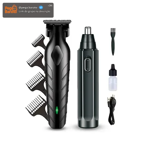 Máquina De Corte Acabamento Profissional Com Aparador De Nariz Cabelo Pelo Barbear Maquininha Detalhes Sem Fio Preto Catálogo