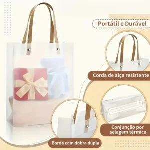 Kit 20un Fosco Sacola Para Presente Transparente Com Alça Branco 20x20x9cm - Imagem 3