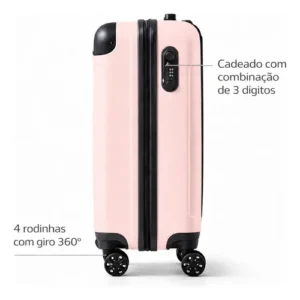 Mala De Viagem Bordo Mão Pequena 10kg Abs Cadeado 360 - Imagem 6