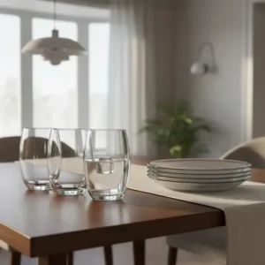 Jogo De 6 Pratos E 6 Copos Vidro Elegante Buffet Restaurante - Imagem 4
