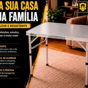 Mesa Dobrável Praia Camping Alumínio 60x45cm Vira Maleta Cor Branco e Prateado The Black Tools - Imagem 8