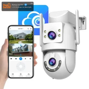 Câmera de Segurança IP 4k UHD , Wi-Fi 2.4G/5G Dual Band, Dupla Lentes 2 Em 1 Vigilancia, com Sirene, Visão Noturna Colorida, Controle por App, IP66 Prova D'água, Cor Branca-Jooan - Imagem 1