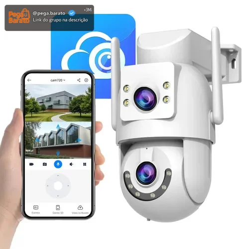 Câmera de Segurança IP 4k UHD , Wi-Fi 2.4G/5G Dual Band, Dupla Lentes 2 Em 1 Vigilancia, com Sirene, Visão Noturna Colorida, Controle por App, IP66 Prova D'água, Cor Branca-Jooan