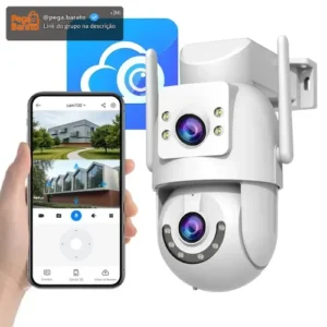 Câmera de Segurança IP 4K, Wi-Fi Dual Band, Lente Dupla, com Sirene, Visão Noturna Colorida, Rotação 355°, Controle por App, Prova D'água, Cor Branca-Jooan - Imagem 1