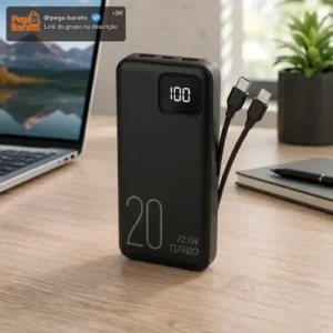 Power Bank 20000mah 22,5w Turbo Carregador Portátil Com Display Digital Bateria Externa Usb-c Para Celular Tablet Android Ios Carregamento Rápido Alta Capacidade Proteções Elétricas Brasiliana Tech - Imagem 1