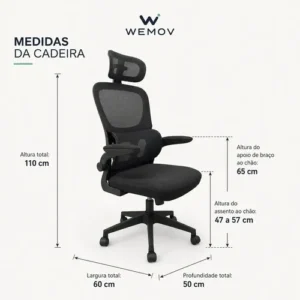 Cadeira De Escritório Ergonomica Wemov Confort Giratoria Resistente Reforçada 180kg Confortável Reunião - Imagem 7