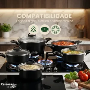 Conjunto De Panelas Caçarolas 5 Peças Antiaderente Com 3 Utensilios E Tampa De Vidro Preto - Imagem 9
