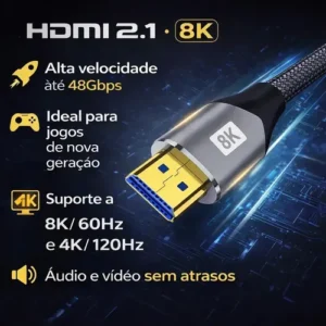 Cabo Hdmi 5 Metros 2.1 8k Ultra Hd 120hz Blindado - Máxima Qualidade De Imagem Jogo Transmissão Para Tv Suporta Hdr, Compatível Com Ps5, Xbox, Monitor, Projetores, Pc - Querocase - Imagem 5