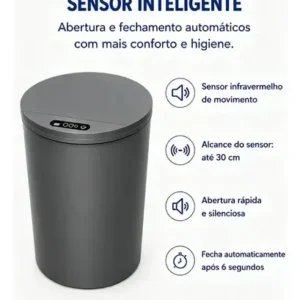 Lixeira Inteligente 16 Litros Com Sensor Automático Para Banheiro e Cozinha Cinza - Imagem 4