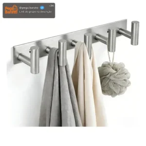 Cabideiro De Parede 5 Ganchos 304 Inox Adesivos Suporte - Imagem 1