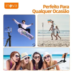 Tripé Extensível Profissional Para Celular 1,9m, Bastão De Selfie Dobrável Portátil Com Controle Remoto Bluetooth E Alça Equilíbrio , Rotação 360°, Parafuso 1/4 Compatível Câmeras, Gopro,ios E Android - Imagem 6