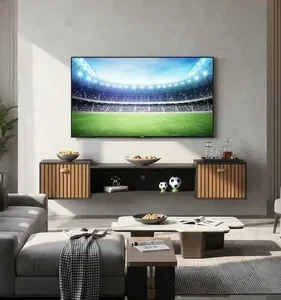 Painel Rack Suspenso Sala Tv At 75 Ripado Com Portas Premium - Imagem 14