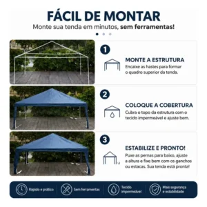 Tenda Gazebo 3x3 Sanfonada Praia Camping Eventos Azul - Imagem 4