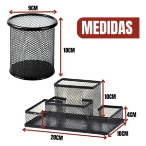 Kit Organizador De Escritório Preto Porta Treco Caneta Lixo - Imagem 10