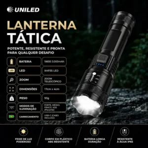Lanterna Militar Tatica LED Mais Forte do Mundo Potente Zoom Telescópico Alto Brilho Resistente Agua Sitio Fazenda UNILED - Imagem 6