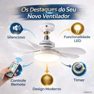 Ventilador de Teto 60W Silencioso Lâmpada Forte com LED, Controle e 6 Pás Soquete E27 Para Residencial Comercial Interno Externo Quarto Sala Cozinha Escritório Gourmet Apartamento Casa - Commlite - Imagem 8