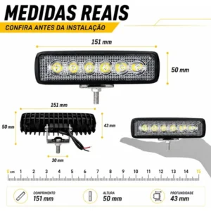 Kit 2 Farol De Milha Led Mini Barra 6 Leds 18w 12v - Imagem 5