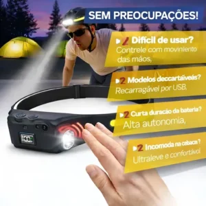 Lanterna De Cabeça Led Recarregável Usb Com Sensor De Movimento E Faixa Ajustável | Farol Potente Para Capacete, Corrida, Pesca, Ciclismo E Trilhas Noturnas | Resistente À Água Marca Navi - Imagem 8