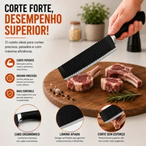 Kit Jogo De Facas Inox Conjunto 9 Peças Cozinha Churrasco Tesoura Descascador Tabua Brinde Aquattro - Imagem 4