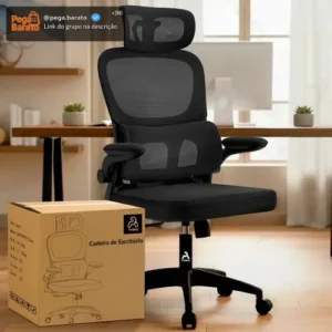 Cadeira de Escritório Ergonômica FivDaily C600 Preta, com Apoio de Cabeça e Suporte Lombar - Imagem 1