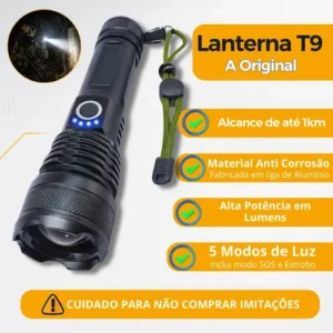 Lanterna Tática T9 Led Usb Recarregável Alto Brilho Potente Mais Forte Do Mundo Zoom Brielli Home - Imagem 3
