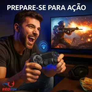Kit 2 Controle Para Ps4 Sem Fio Redfin Para Ps4 Pc Bluetooth Touchpad Vibração Dupla Joystick Compatível PS4 Videogame TV PC Celular Android Manete Smart TV Headset - Redfin - Imagem 6