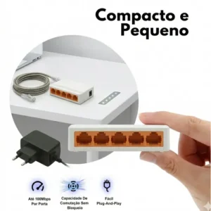 Switch 5 Portas RJ45 1000 Mbps Gigabit De Rede Plug And Play Compacto Alta Velocidade Bivolt - Imagem 3