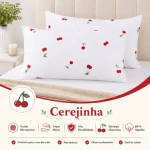 Par De Fronha 50 X 70 180 Fios Estampa Cereja Cerejinha - Imagem 5