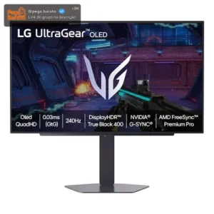 Monitor LG OLED UltraGear 27GX704A-B 27", 240Hz, QuadHD 2K, 0.03ms (GtG), NVIDIA G-SYNC, AMD FreeSync Premium Pro, Vesa AdaptiveSync, HDR True Black 400 - Imagem 1