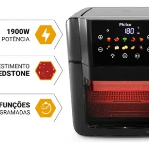 Philco PAF15C Fritadeira Air Fryer Oven 15 Litros Revestimento Redstone Porta Removível Luz Interna 10 Funções Preta - Imagem 7