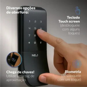 Fechadura Digital Inteligente Stark Sobrepor Wi-FI Biometria Preto Cod: 360535871 Neo Avant - Imagem 5