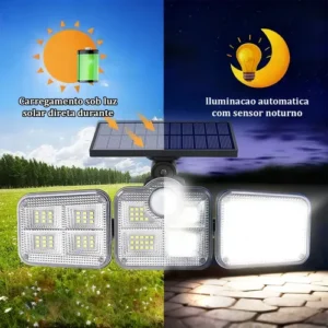 Led 3 Luminária Solar Com Sensor De Movimento Lâmpadas 122 - Imagem 7